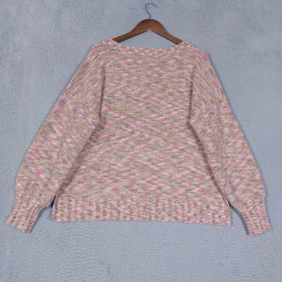 Pilcro Sweater Women's Medium Pink Speckle Knit Deep V-Neck Side Slits Oversized - Picture 11 of 12